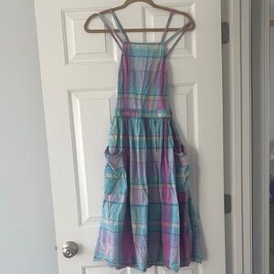 Stylish Backless Plaid Dress in Blue and Purple